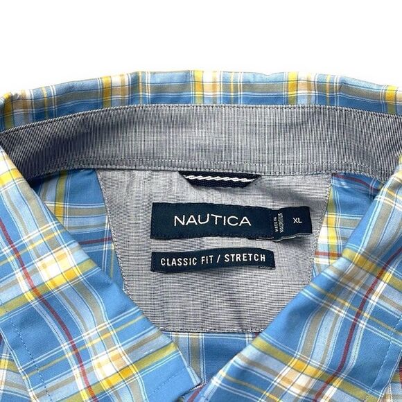 Nautica‎ Shirt Mens Extra Large XL Blue Plaid Stretch Long Sleeve Button Down - Picture 6 of 13